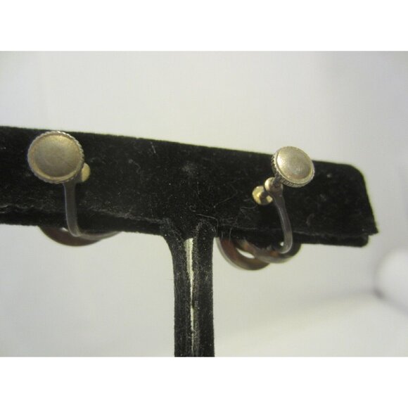 Blue heart silver screwback earrings knots curves & amber stone 4 pair VINTAGE - Picture 7 of 9